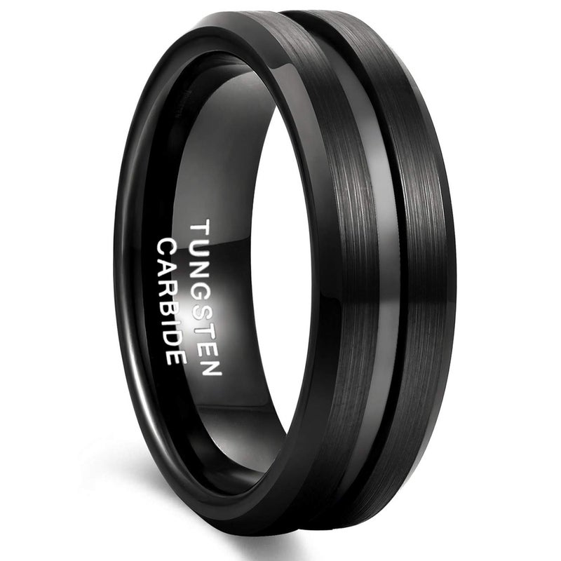 Greenpod خاتم زفاف من التنجستن الأسود 8 مم للرجال مع مركز مجوف وتشطيب مصقول مناسب للراحة مقاس 13 - Image 1